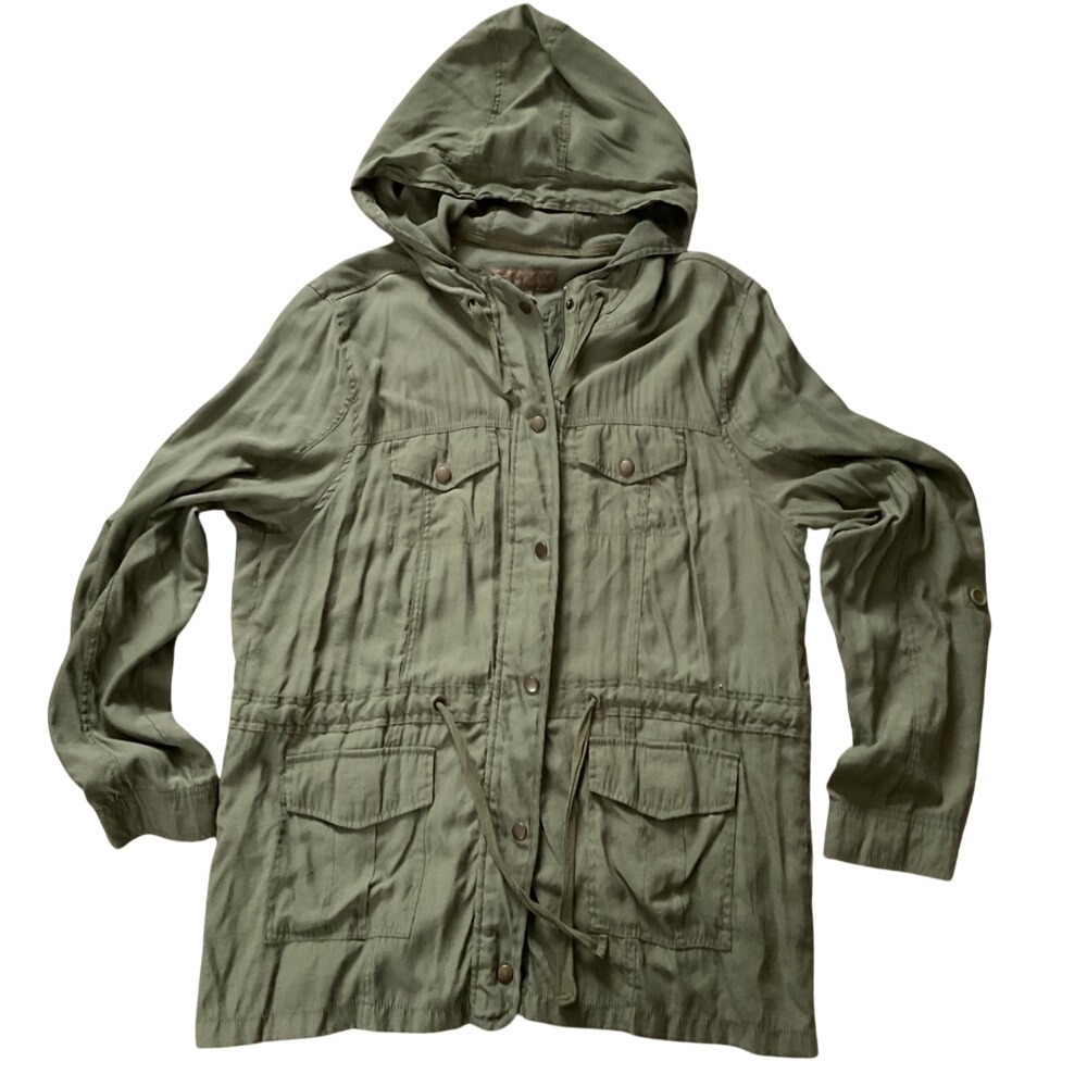 Angel Kiss‎ Womens 2X Olive Green Utility Jacket Hooded Cotton Blend